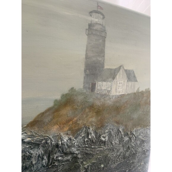 Hand Painted Original  Painting On Canvas Lighthouse Heavily Textured Sea Waves - Picture 7 of 11